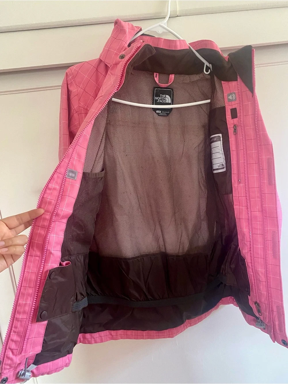 The North Face Girls' Pink Grid Hooded Rain Jacket